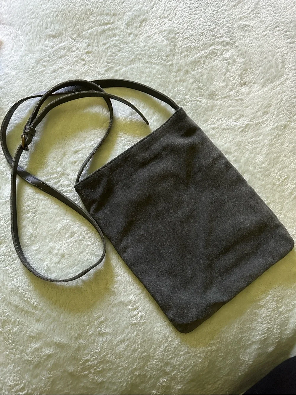 NWOT Lucky Brand Grey Suede & Canvas Crossbody Bag with Adjustable Leather Strap